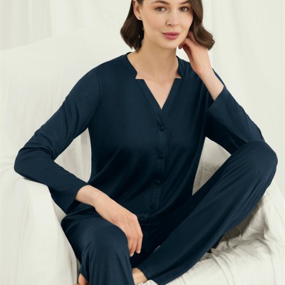 Arias Closet Uzun Kollu Boydan Düğmeli V Yaka Pijama Takımı
