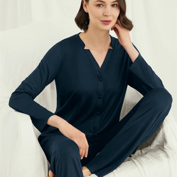 Arias Closet Uzun Kollu Boydan Düğmeli V Yaka Pijama Takımı