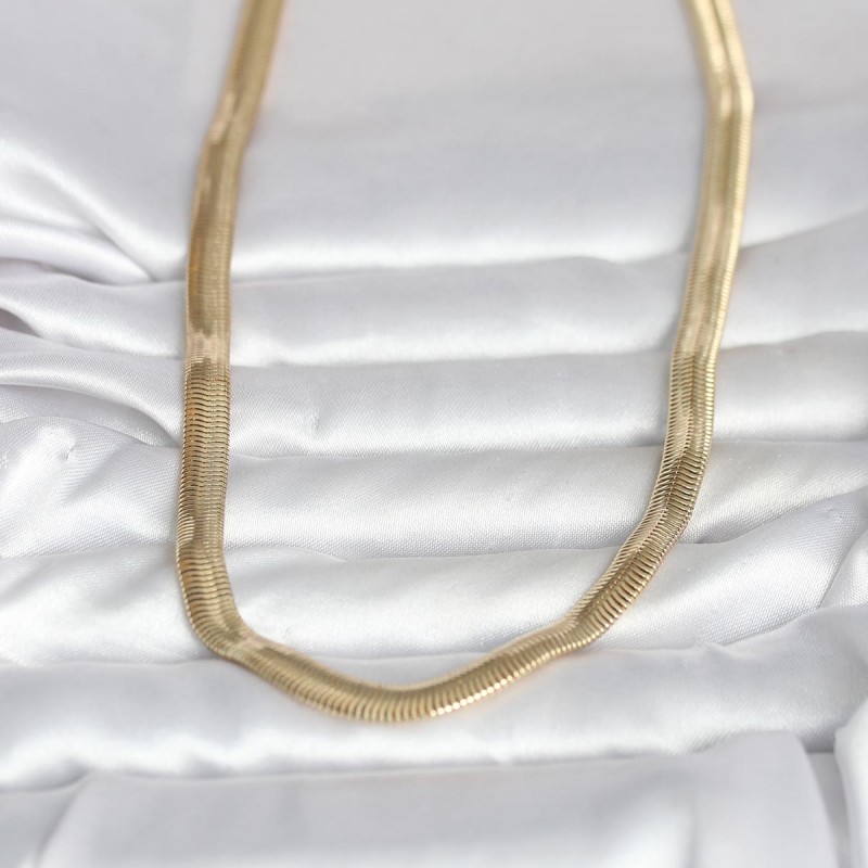 CM 14K Gold Renk Kalın Yassı Yılan Zincir Model 45 cm Kadın Kolye