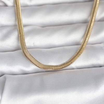 CM 14K Gold Renk Yassı Yılan Zincir Model 45 cm Kadın Kolye