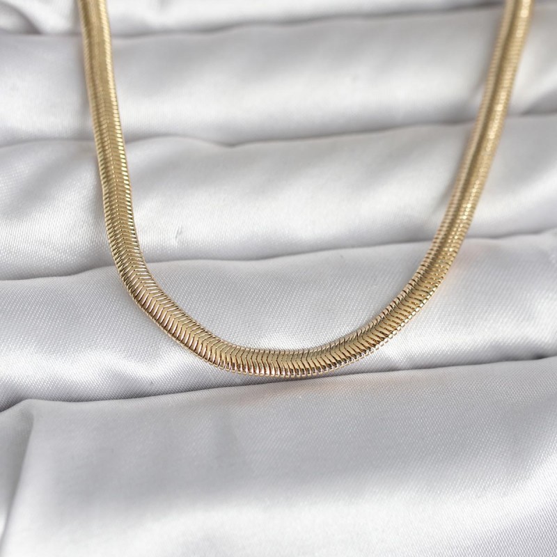 CM 14K Gold Renk Yassı Yılan Zincir Model 45 cm Kadın Kolye