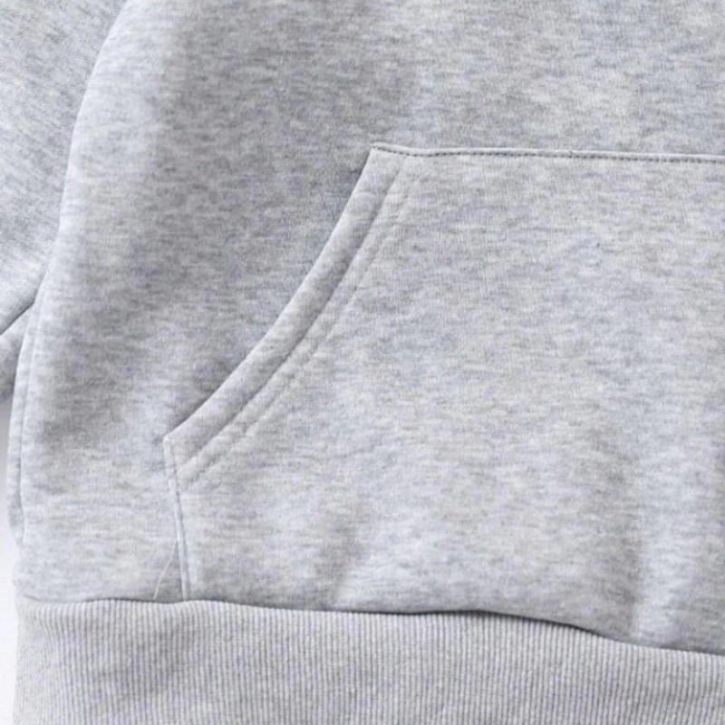 Çocuk Unisex Kapüşonlu Kedicik Baskılı Pamuklu Sweatshirt - Gri