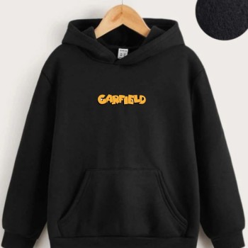 Çocuk Unisex Kapüşonlu Ön ve Arka Garfield Baskılı Sweatshirt - Siyah