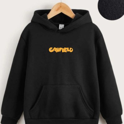 Çocuk Unisex Kapüşonlu Ön ve Arka Garfield Baskılı Sweatshirt - Siyah