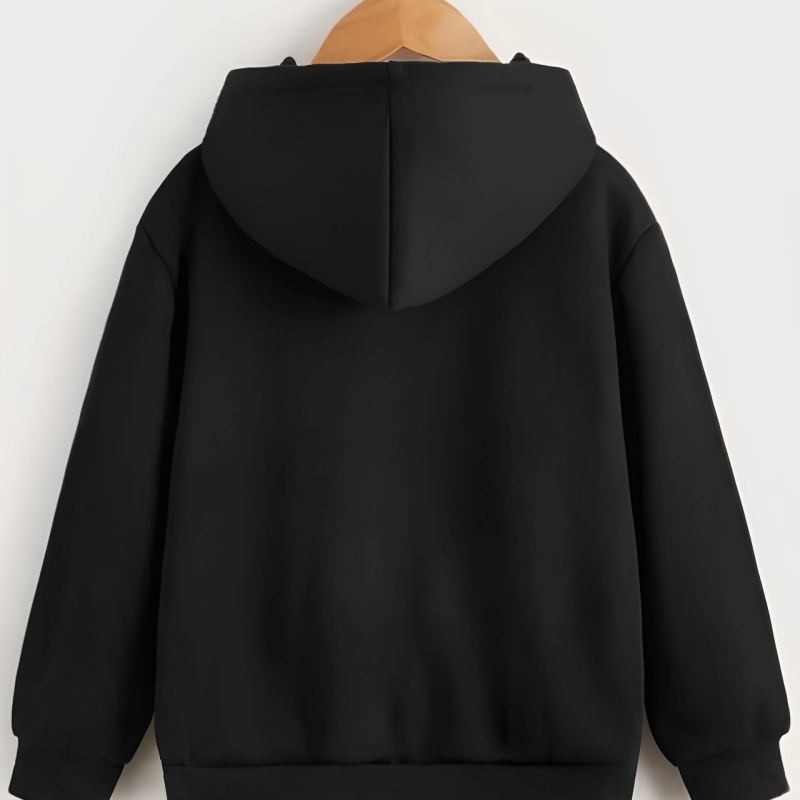 Çocuk Unisex Kapüşonlu Tatlı Kedi Baskılı Sweatshirt - Siyah