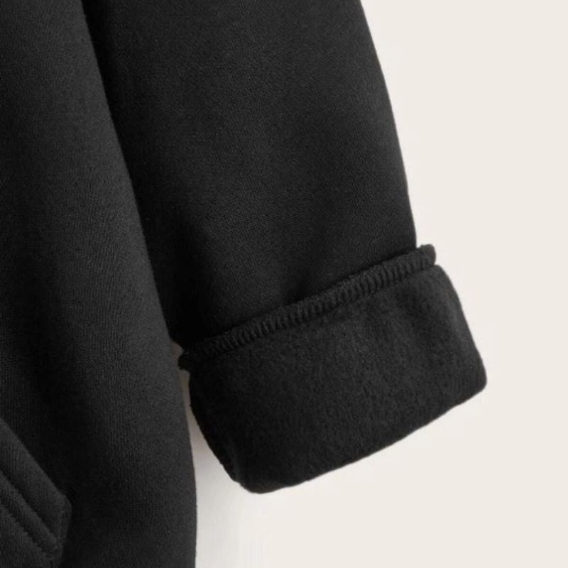 Çocuk Unisex Kapüşonlu Tatlı Kedi Baskılı Sweatshirt - Siyah
