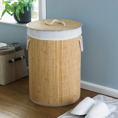 DecoHandy Yuvarlak Bambu Kirli Sepeti
