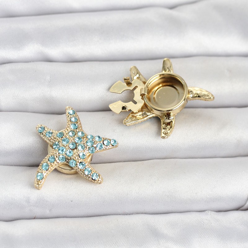 Deniz yıldızı Model Mavi Zirkon Taşlı Düğme veya Manşet Broşu