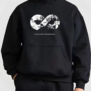 Erkek 10 Kasıma Özel 3 İplik Kapüşonlu Baskılı SweatShirt Hoodie - Siyah