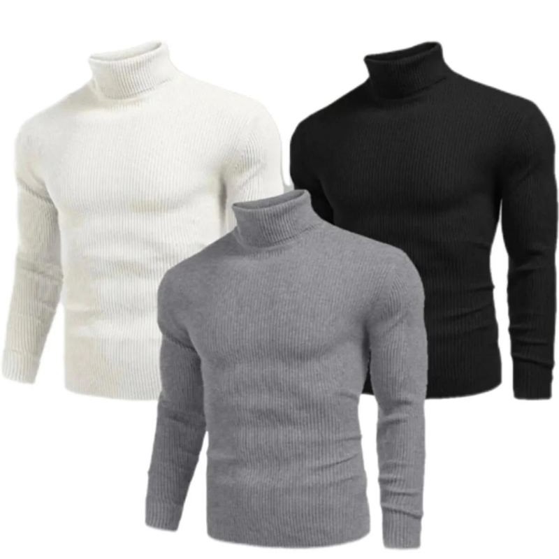 Erkek 3 Adet Kaşkorse Boğazlı Full Likralı Fitilli Slimfit Body