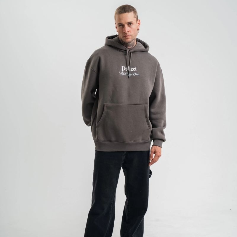 Erkek 3 İplik Kapüşonlu Hoodie Dijital Patchli SweatShirt - Füme