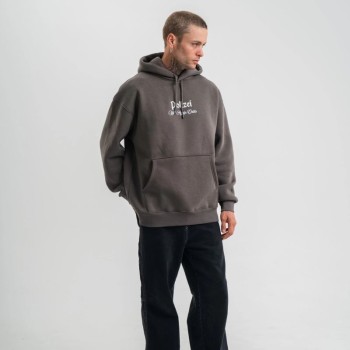 Erkek 3 İplik Kapüşonlu Hoodie Dijital Patchli SweatShirt - Füme