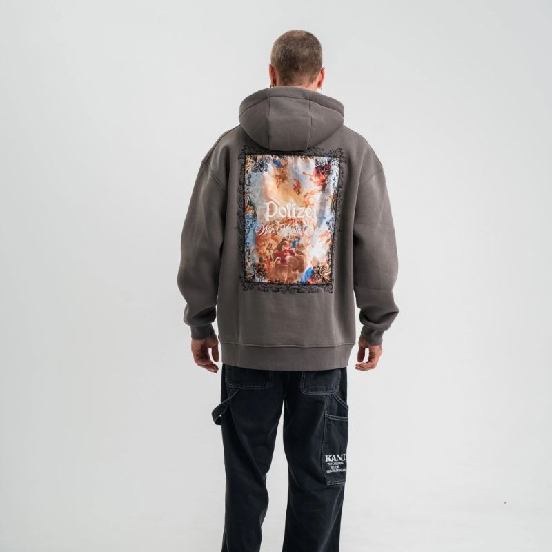 Erkek 3 İplik Kapüşonlu Hoodie Dijital Patchli SweatShirt - Füme