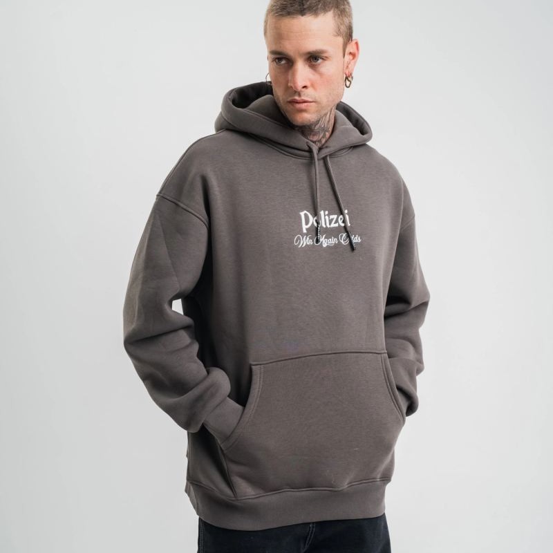 Erkek 3 İplik Kapüşonlu Hoodie Dijital Patchli SweatShirt - Füme