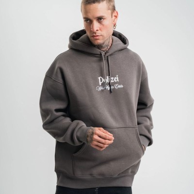 Erkek 3 İplik Kapüşonlu Hoodie Dijital Patchli SweatShirt - Füme