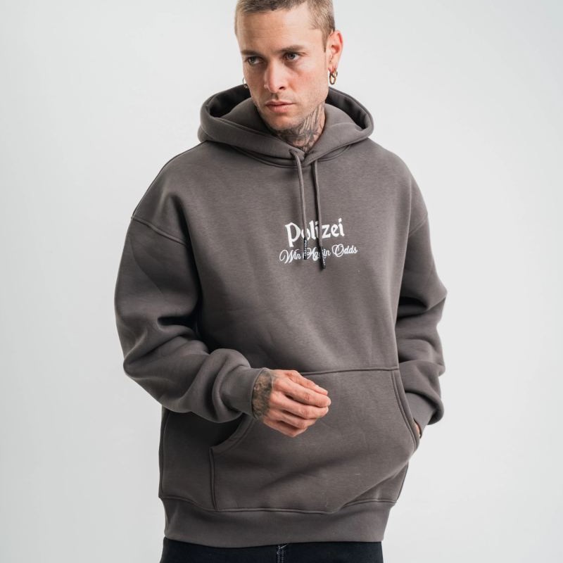 Erkek 3 İplik Kapüşonlu Hoodie Dijital Patchli SweatShirt - Füme