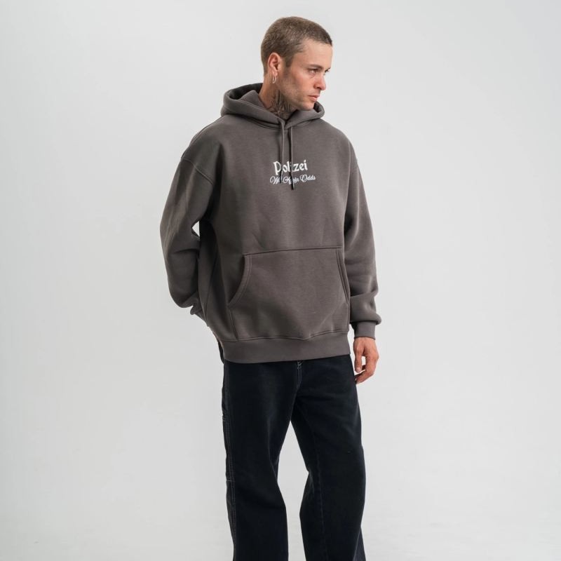 Erkek 3 İplik Kapüşonlu Hoodie Dijital Patchli SweatShirt - Füme