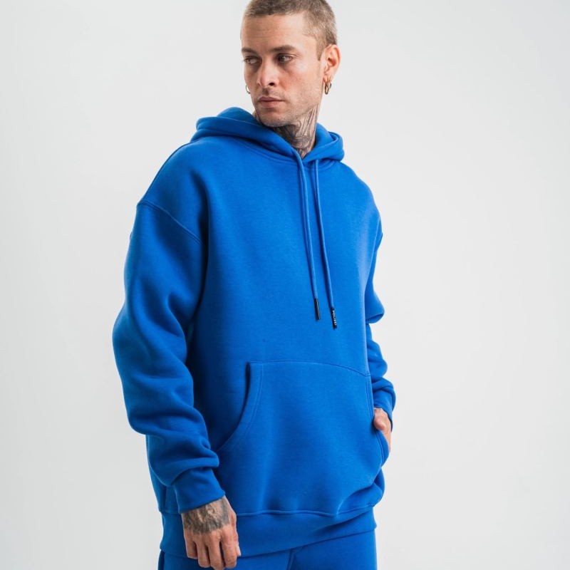 ERKEK 3 İplik Oversize Kapşonlu Basic SweatShirt Hoodie - Mavi