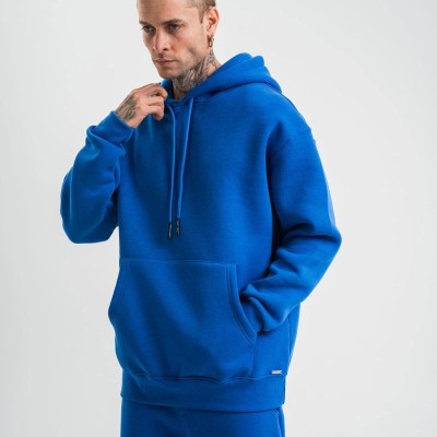 ERKEK 3 İplik Oversize Kapşonlu Basic SweatShirt Hoodie - Mavi