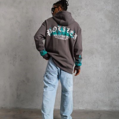 Erkek 3 iplik Pamuklu Alev Baskılı Kapüşonlu hoodie Sweatshirt - Gri