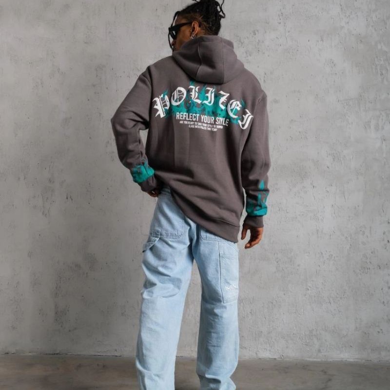 Erkek 3 iplik Pamuklu Alev Baskılı Kapüşonlu hoodie Sweatshirt - Gri