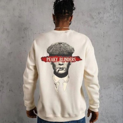 ERKEK 3 İplik Pamuklu Bisiklet Yaka Baskılı Oversize Sweatshirt - Beyaz