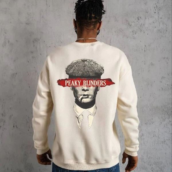 ERKEK 3 İplik Pamuklu Bisiklet Yaka Baskılı Oversize Sweatshirt - Beyaz