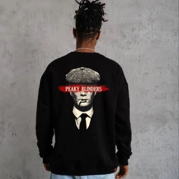 ERKEK 3 İplik Pamuklu Bisiklet Yaka Baskılı Oversize Sweatshirt - Siyah