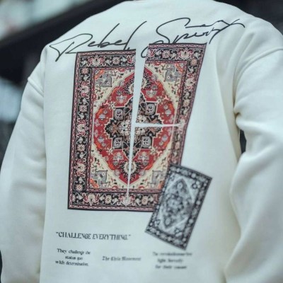 Erkek 3 iplik pamuklu Bisiklet Yaka Baskılı SweatShirt - Beyaz