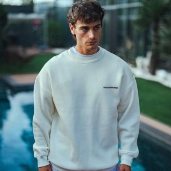 Erkek 3 iplik pamuklu Bisiklet Yaka Baskılı SweatShirt - Beyaz
