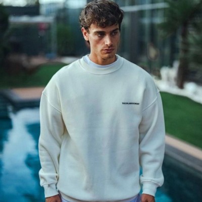 Erkek 3 iplik pamuklu Bisiklet Yaka Baskılı SweatShirt - Beyaz