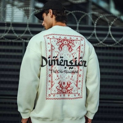 Erkek 3 iplik Pamuklu Bisiklet Yaka Baskılı SweatShirt - Beyaz