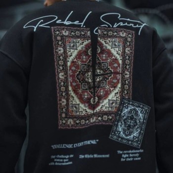 Erkek 3 iplik Pamuklu Bisiklet Yaka Baskılı SweatShirt - Siyah