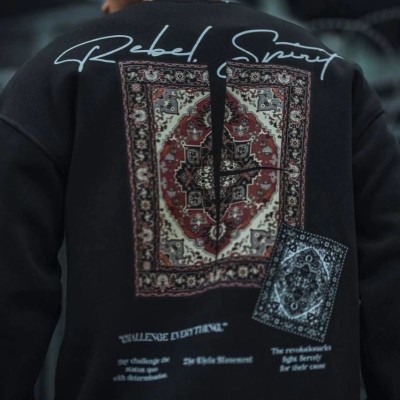 Erkek 3 iplik Pamuklu Bisiklet Yaka Baskılı SweatShirt - Siyah