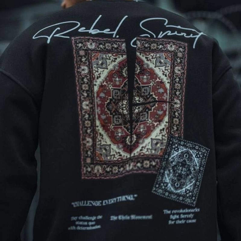 Erkek 3 iplik Pamuklu Bisiklet Yaka Baskılı SweatShirt - Siyah