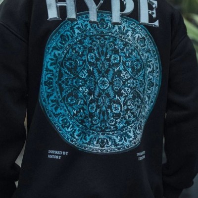 Erkek 3 İplik Pamuklu Bisiklet Yaka Baskılı SweatShirt - Siyah