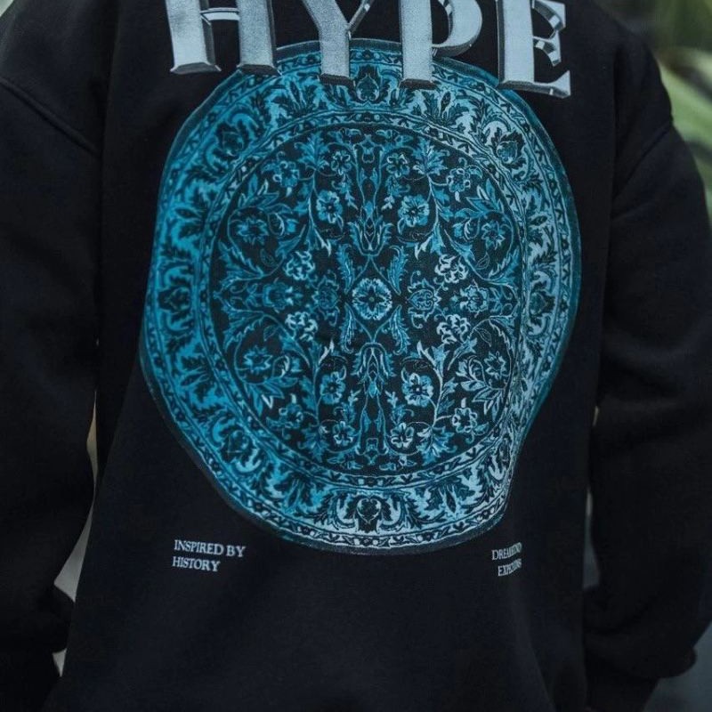 Erkek 3 İplik Pamuklu Bisiklet Yaka Baskılı SweatShirt - Siyah