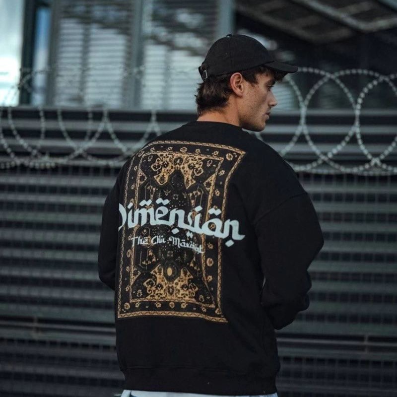 Erkek 3 iplik Pamuklu Bisiklet Yaka Baskılı SweatShirt - Siyah
