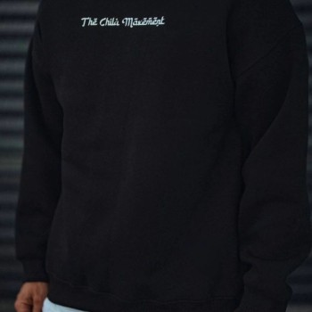 Erkek 3 iplik Pamuklu Bisiklet Yaka Baskılı SweatShirt - Siyah