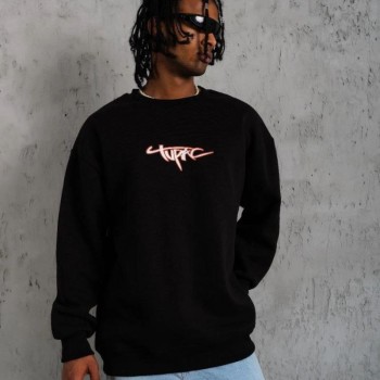 Erkek 3 İplik Pamuklu Bisiklet Yaka Gangster Baskılı Sweatshirt - Siyah