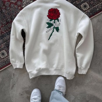 ERKEK 3 iplik Pamuklu Bisiklet Yaka Ön Ve Arka Baskılı SweatShirt -  Beyaz