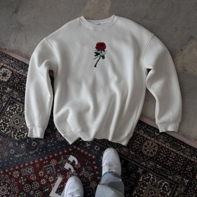 ERKEK 3 iplik Pamuklu Bisiklet Yaka Ön Ve Arka Baskılı SweatShirt -  Beyaz