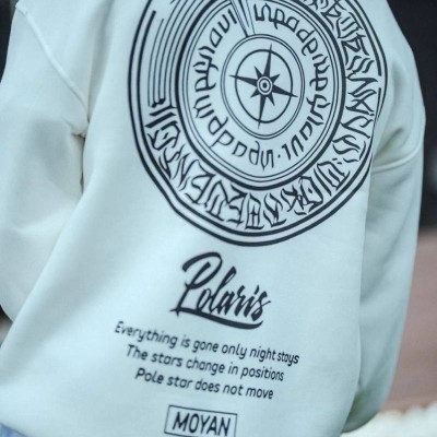 Erkek 3 iplik pamuklu Bisiklet Yaka Ön Ve Arka Baskılı SweatShirt - Beyaz
