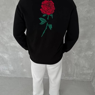 ERKEK 3 iplik Pamuklu Bisiklet Yaka Ön Ve Arka Baskılı SweatShirt - Siyah