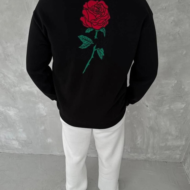 ERKEK 3 iplik Pamuklu Bisiklet Yaka Ön Ve Arka Baskılı SweatShirt - Siyah