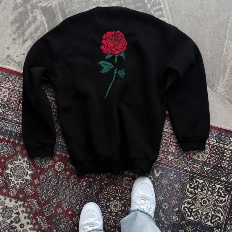 ERKEK 3 iplik Pamuklu Bisiklet Yaka Ön Ve Arka Baskılı SweatShirt - Siyah