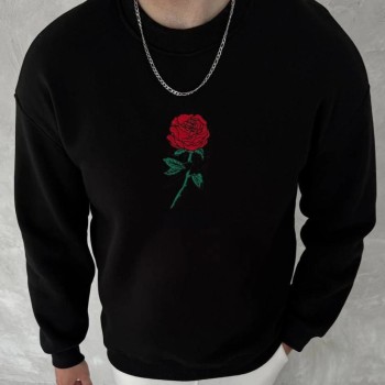 ERKEK 3 iplik Pamuklu Bisiklet Yaka Ön Ve Arka Baskılı SweatShirt - Siyah