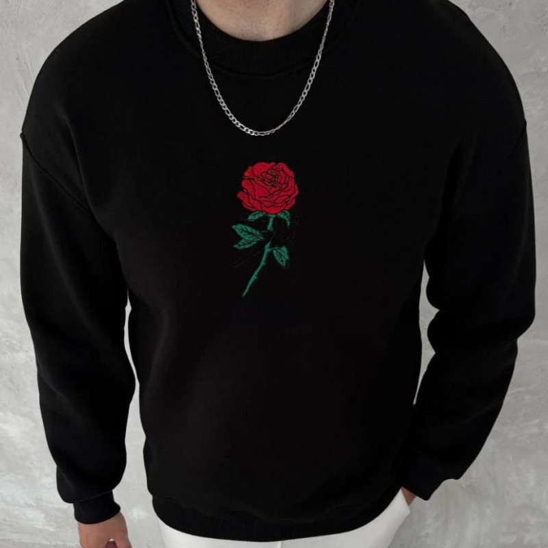 ERKEK 3 iplik Pamuklu Bisiklet Yaka Ön Ve Arka Baskılı SweatShirt - Siyah