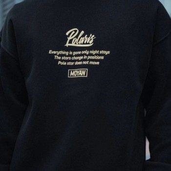Erkek 3 iplik pamuklu Bisiklet Yaka Ön Ve Arka Baskılı SweatShirt - Siyah