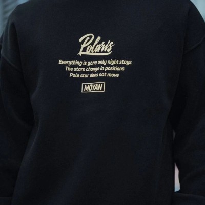 Erkek 3 iplik pamuklu Bisiklet Yaka Ön Ve Arka Baskılı SweatShirt - Siyah